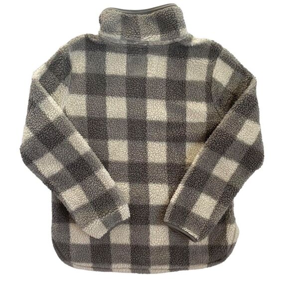 Gray and white buffalo plaid fluffy sherpa pullover - Picture 2 of 4